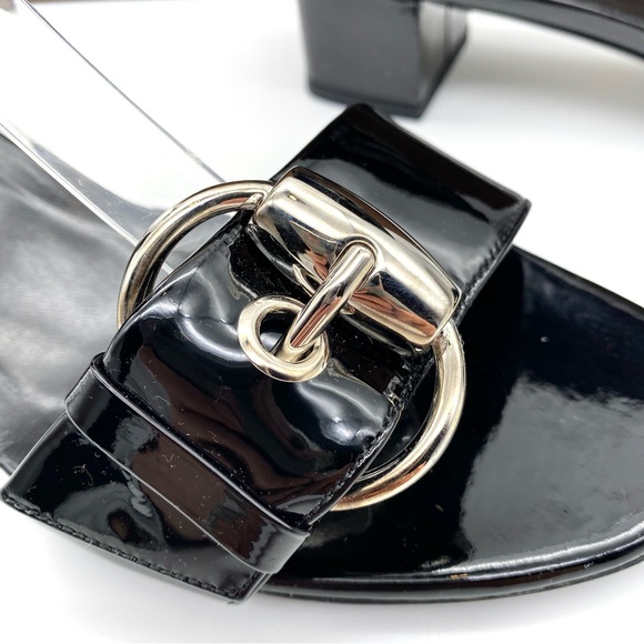LIKE NEW Gucci Sand Pelle S Cuoio Vitello Vernice Soft Nero Sandals, 37 / 7 - Picture 9 of 16